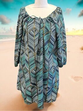 Manuhealii Sz M Babydoll Dress Adjustable Tie V Neck 3/4 Sleeve Hawaiian Aloha